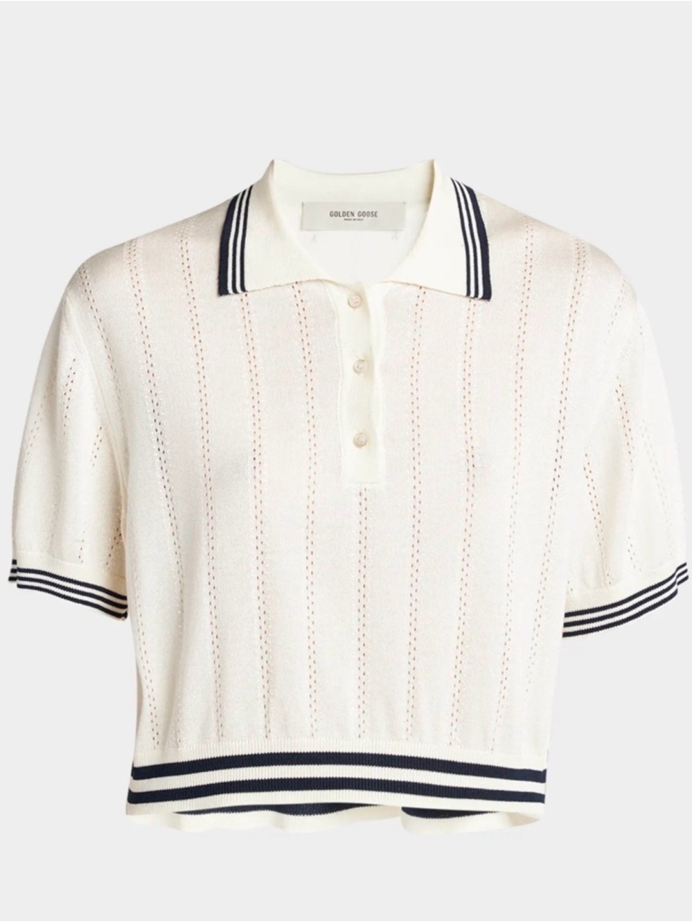 Golden Goose Cream Knit Polo with Navy Trim